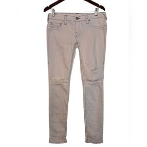 True Religion White With Gray Stitching Skinny Distresed Jeans 30